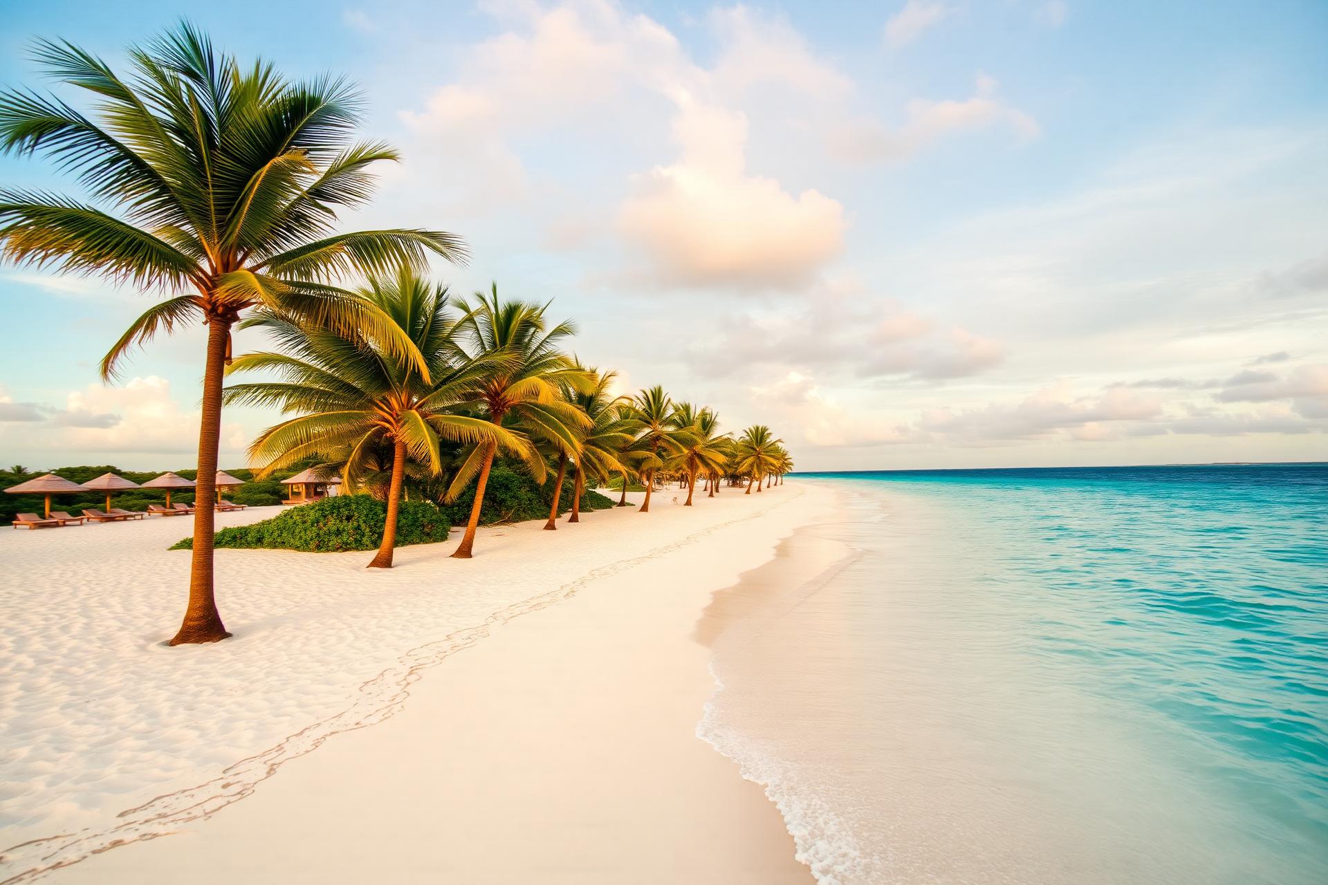 Turquoise Caribbean beach at golden hour